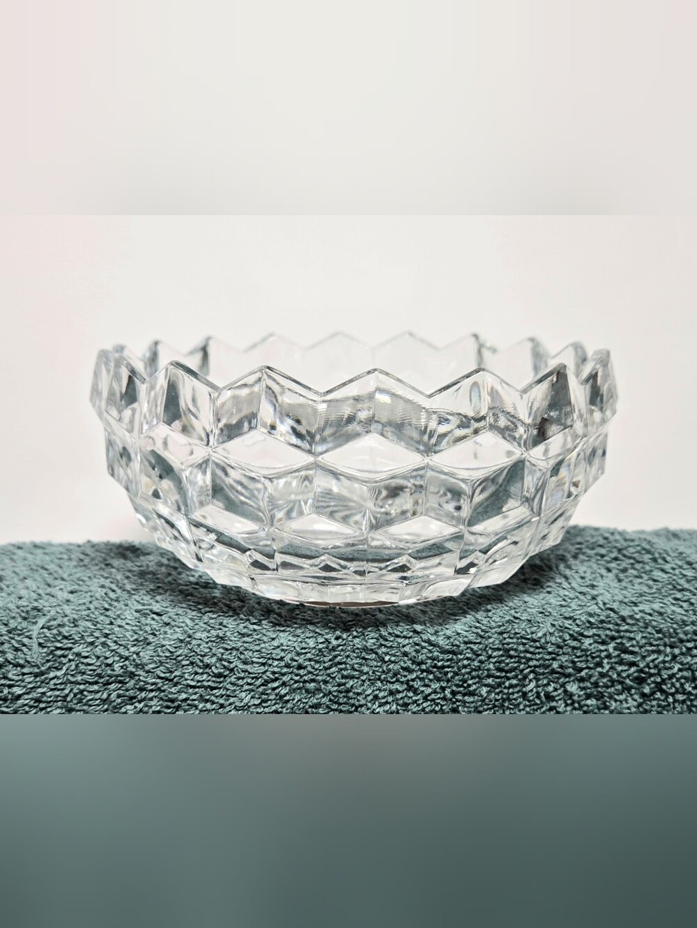 Vintage Fostoria American Divided Glass Bowl Cube Pattern Starburst Base